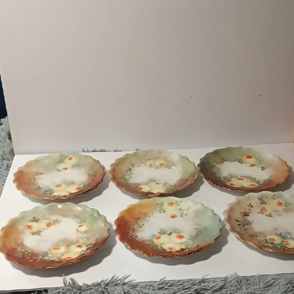 Limoges Antique Signed 1909 Hand Painted Floral Plate Collection Set Of Six